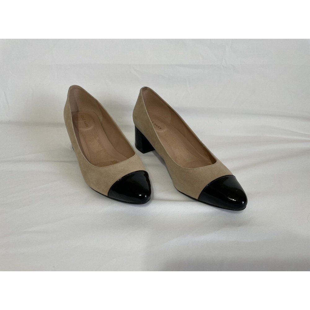 Cole Haan Women's Sz 9B Cap Toe Tan Suede Pumps Mid 2 Inch Heels Grand Shoes